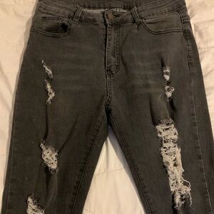 Dark Grey Distressed Skinny Jeans